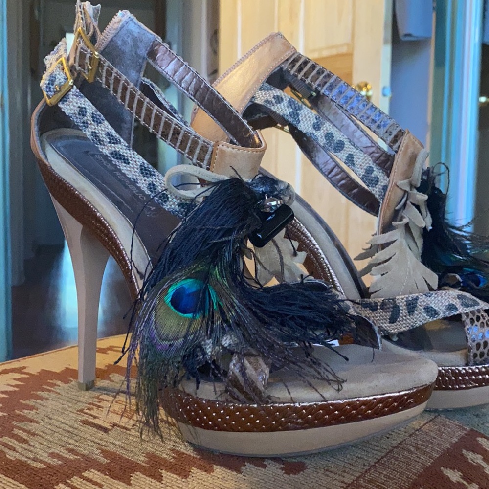 Hardly Used Leopard & Real Peacock Feather Heel